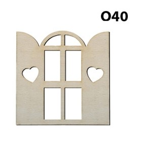 Lazer Kesim Ahşap Obje O40 Kalpli Pencere 9x9cm Ahşap Obje O40