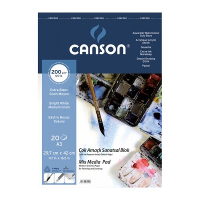 Canson Finface Çok Amaçlı Sanatsal Blok 200 gr. Spiralli A3 20 Sayfa