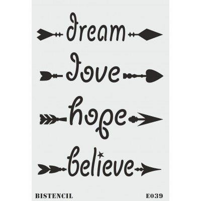 biStencil Dream Love Hope Ok Şablon 25x35cm E-039