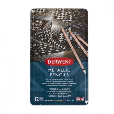 Derwent Metallic Pencils Metalik Renkli Boya Kalemi 12'li Teneke Kutu