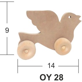 Ahşap Tekerlekli Oyuncak Kuş 14x9 Ahşap Tekerlekli Oyuncak Kuş 14x9