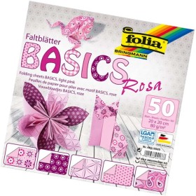 Folia Origami Kağıdı 20x20 cm. 5 Desen 50 Yaprak Basic Pembe