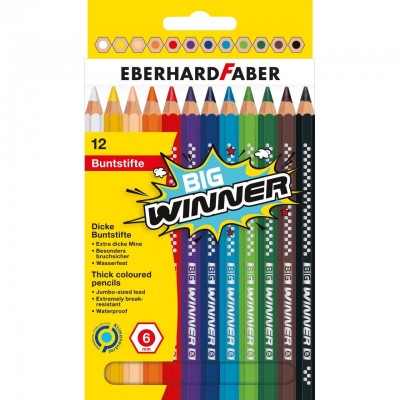 Eberhard Faber BIG Winner Jumbo Altıgen Kuruboya 6mm 12 Renk