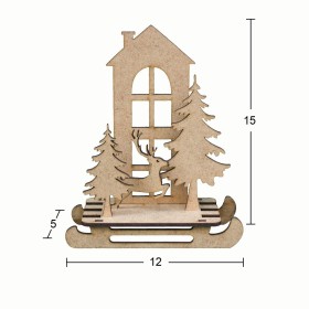 Yılbaşı Kızaklı Ev Ağaç Platform 15x12cm Ahşap Obje Yılbaşı Kızaklı Ev Ağaç Platform 15x12cm Ahşap Obje
