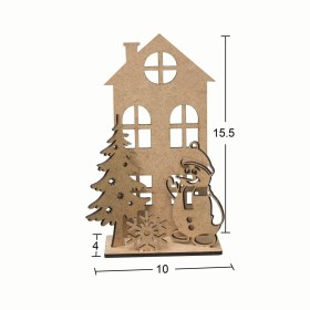 Yılbaşı Evi ve Kardan Adam 15x10x4 cm Ahşap Obje Yılbaşı Evi ve Kardan Adam 15x10x4 cm Ahşap Obje