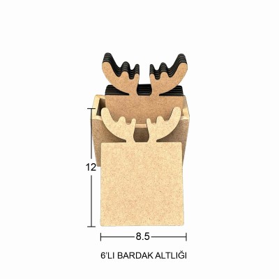 Kare Geyik Bardak Altlığı 6'lı Ahşap Obje