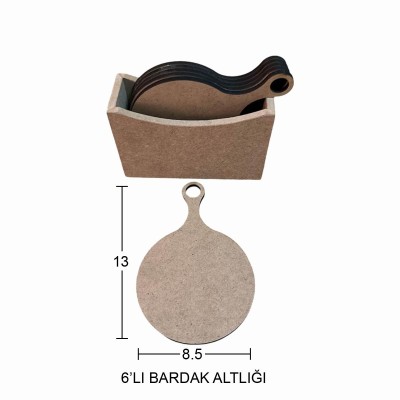 Yuvarlak Kulplu Bardak Altlığı 6'lı Ahşap Obje