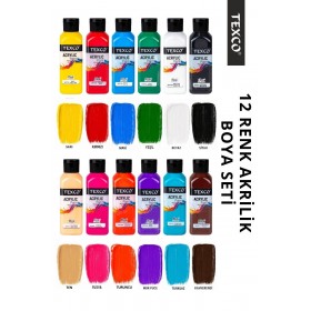 Texco Akrilik Boya Seti 12 Renk 130ml Özel Renkler