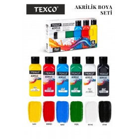 Texco Akrilik Boya Seti 6 Renk 130ml Ana Renkler